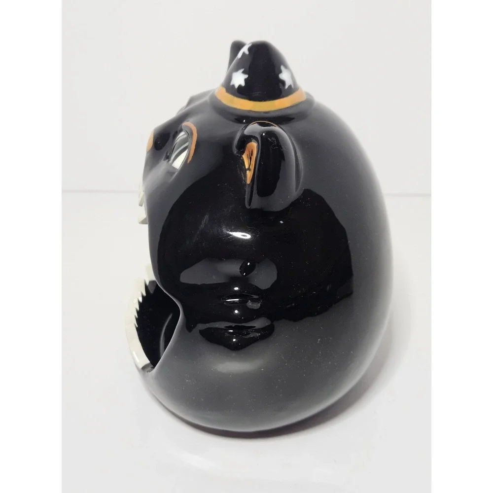 Ashland Halloween Black Cat Ceramic Candy Dish Starry Wizard Hat Vintage Style
